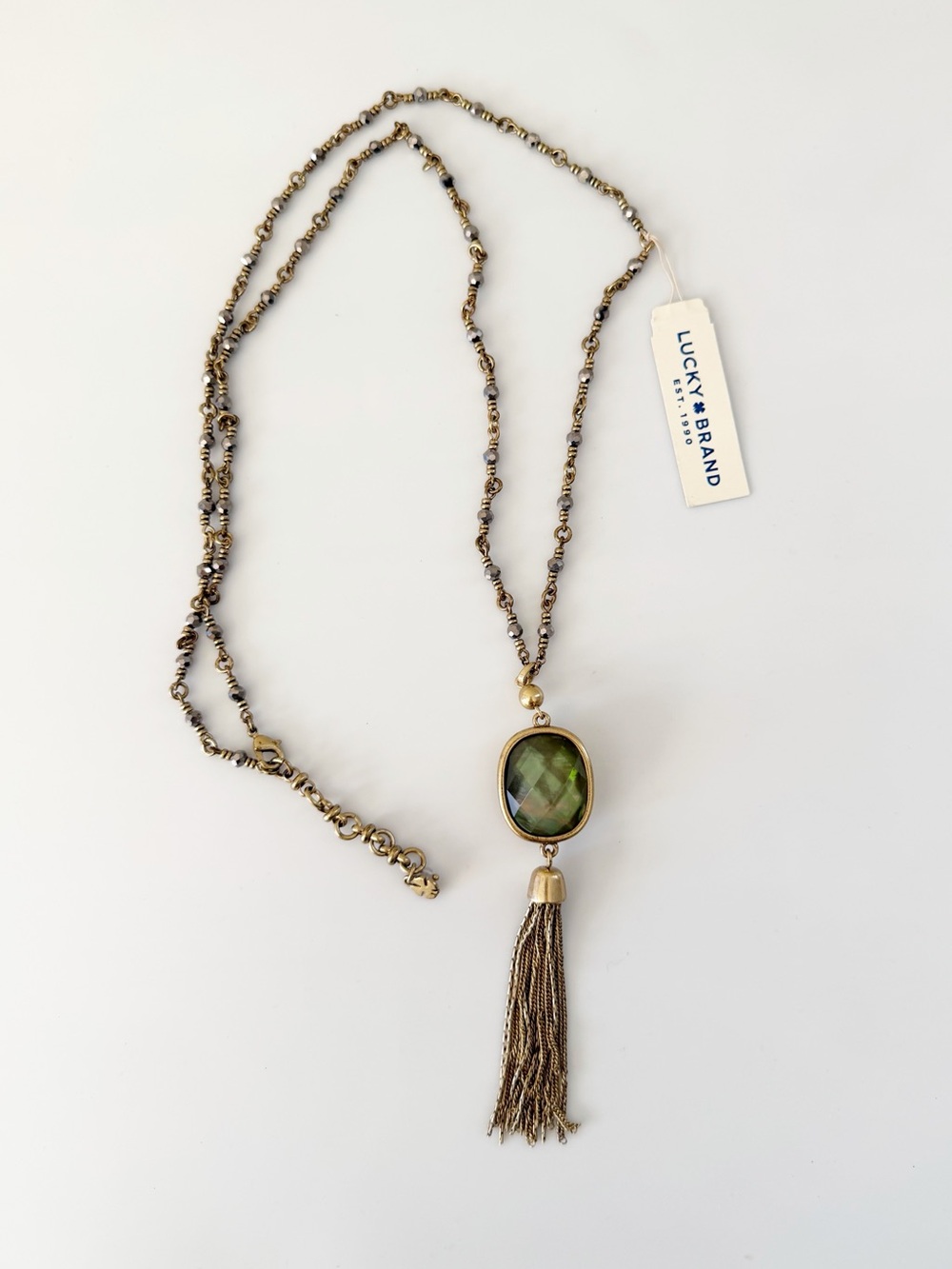 Lucky Brand Gold Tone Reversible Pendant Tassel Long Necklace NWT